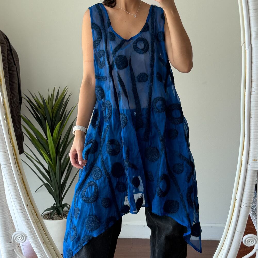 Miriam Carter Felted Tunic Womens Blue Abstract Lagenlook Wearable Art Handmade
